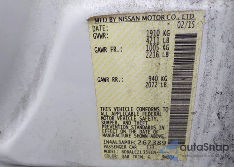 2015 Nissan Altima 2.5 S z USA, uszkodzony, nr VIN 1N4AL3AP8FC267389